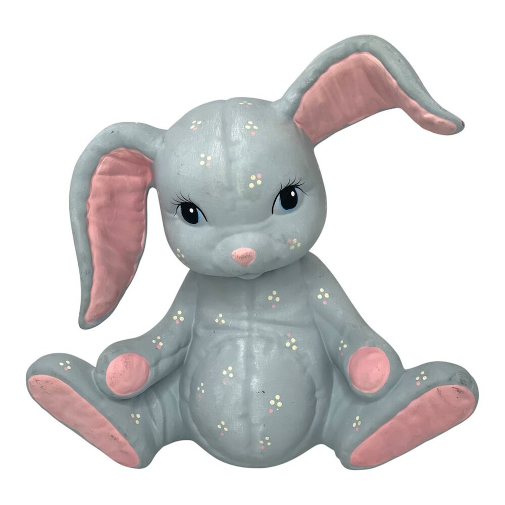 Vintage Kimple Mold Quilted Patch Easter Bunny Rabbit Ceramic Figurine Decor